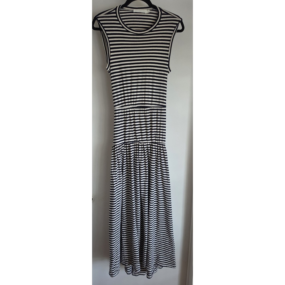 Wyeth Black White Striped Maxi Dress M Sleeveless Coastal Sundress Gown
